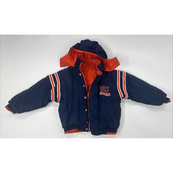 Vintage Auburn Tigers Puffer Jacket Reversible Kids Medium 10-12 Hooded Thick - Picture 1 of 16